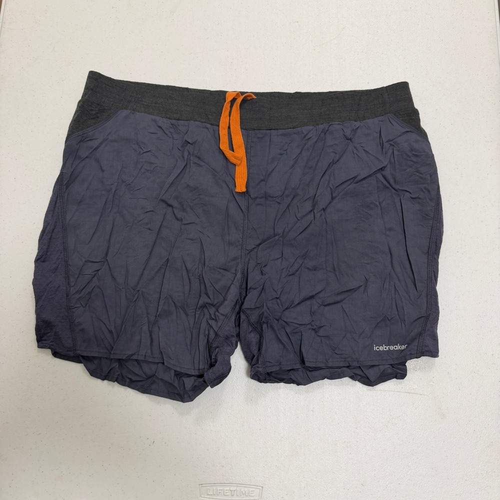 Icebreaker Mens ZoneKnit 125 Running Shorts Gray Navy XL Drawstring 5484